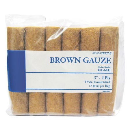 JORVET Brown Gauze Rolls, 3in X 5 Yards, 12 Per Bag J0192A